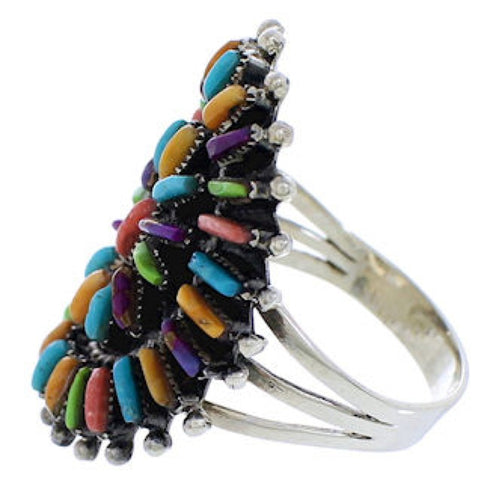 Sterling Silver Multicolor Needlepoint Southwestern Ring Size 5-1/2 VX56757